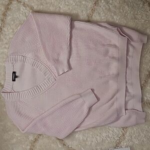 Express Blush Pink V-Neck Knit Sweater | Soft Girl • Balletcore • Minimal Chic